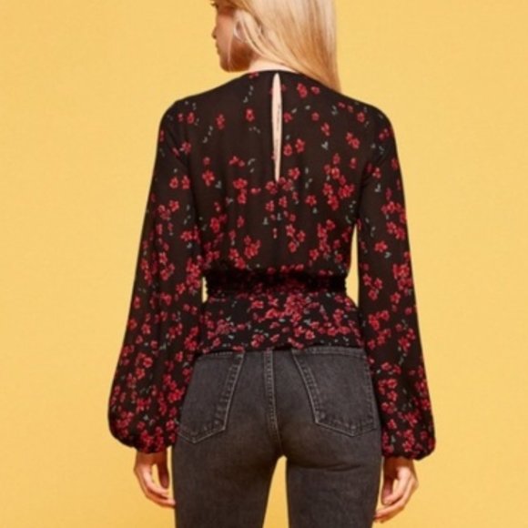 Reformation Farrow Top in Oracle Floral - Size Small - Sheer, Balloon Sleeve - Picture 2 of 8